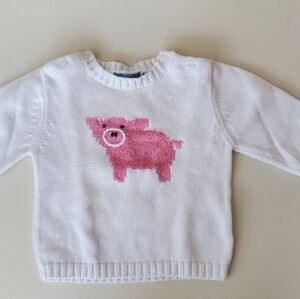 Piggy cotton knit pull over sweater white pink boutique Size 9 To 12 Months